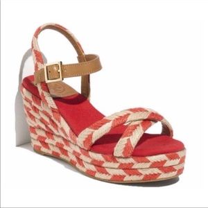 Tory Burch Camelia Red Tan Espadrille Wedges 9